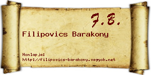 Filipovics Barakony névjegykártya